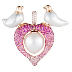 Buzzanca South Sea Pearl Pink Blue Sapphire White Diamond Bird Pendent Necklace