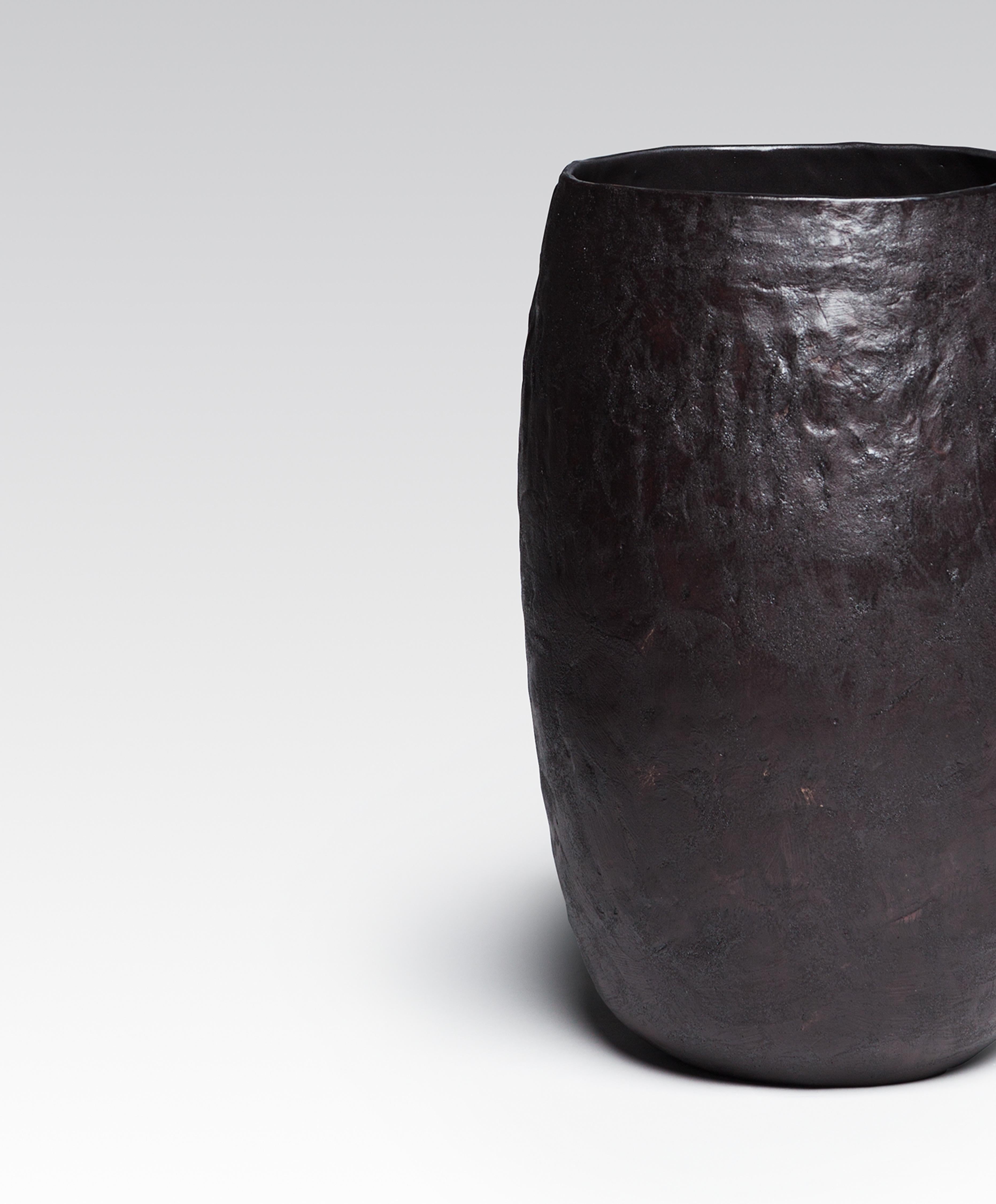 ObscuroBV04 Large vase designed and produced by Canadian artist Pascale Girardin features a partially glazed stoneware body. The entire structure is handmade. The handprints sculptured in the body are outstanding on this series of large-scale