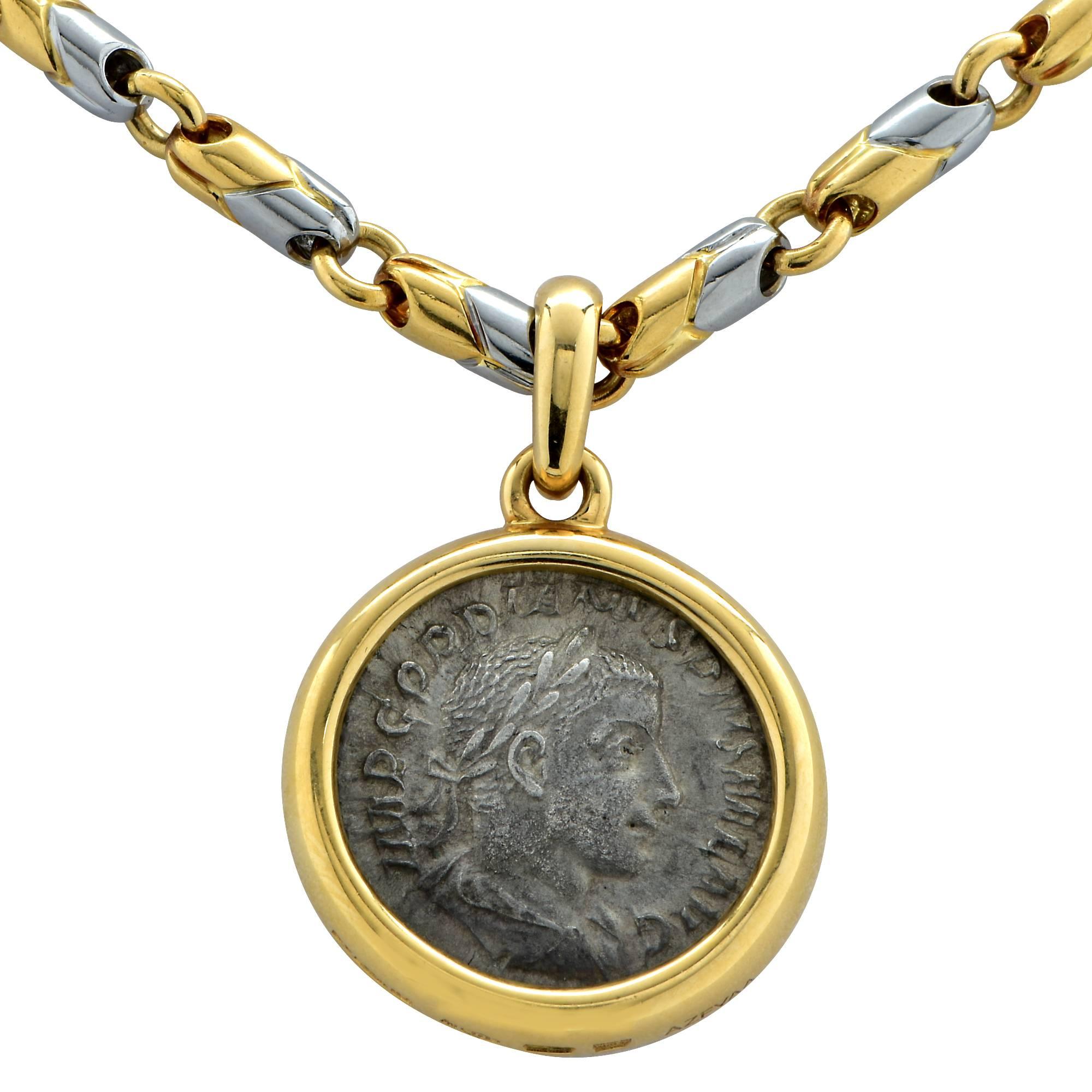 Modern Bvglari Ancient Coin Gold Steel Pendant Neclace