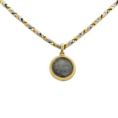 Bvglari Ancient Coin Gold Steel Pendant Neclace