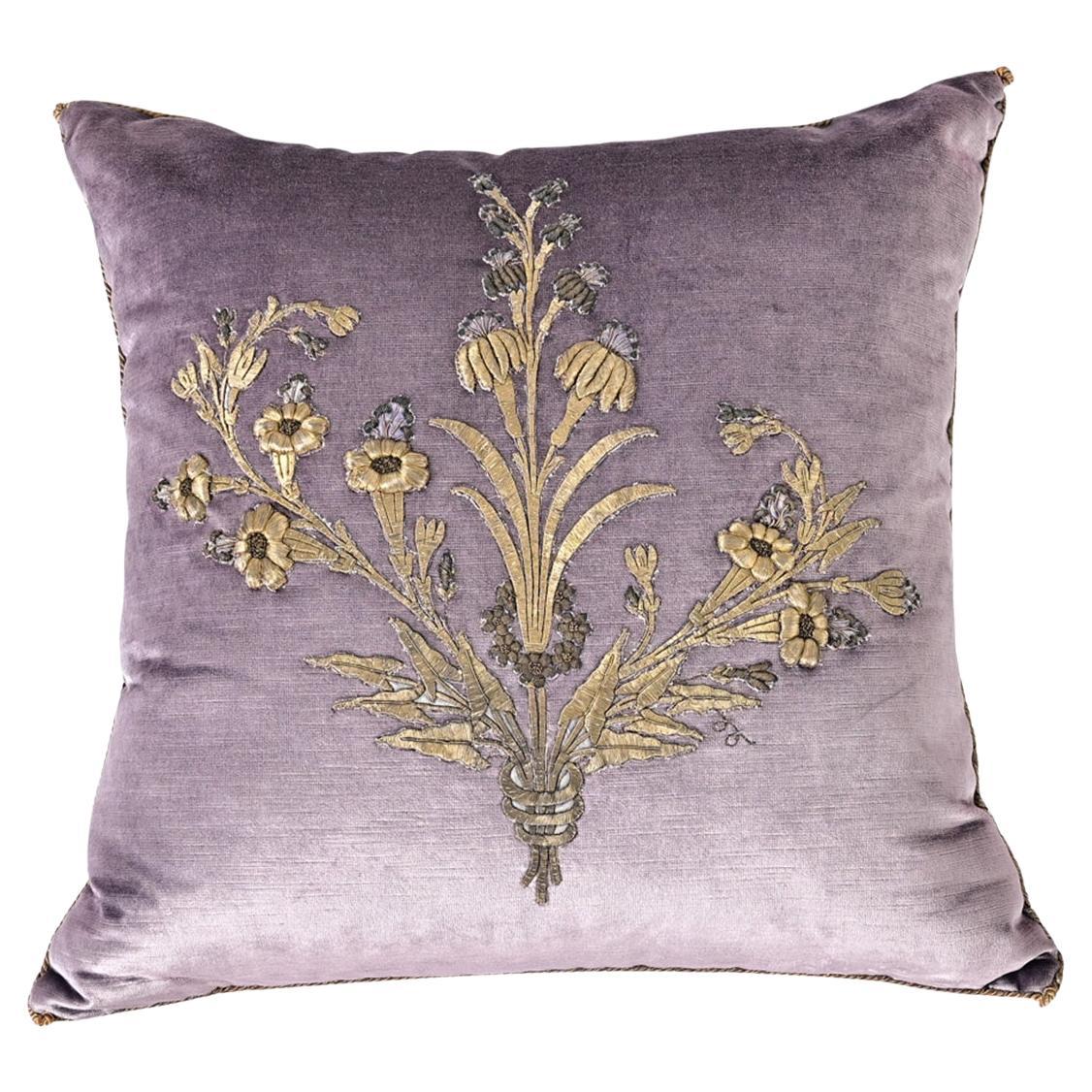 BVIZ Antique European Raised Gold Embroidery Pillow