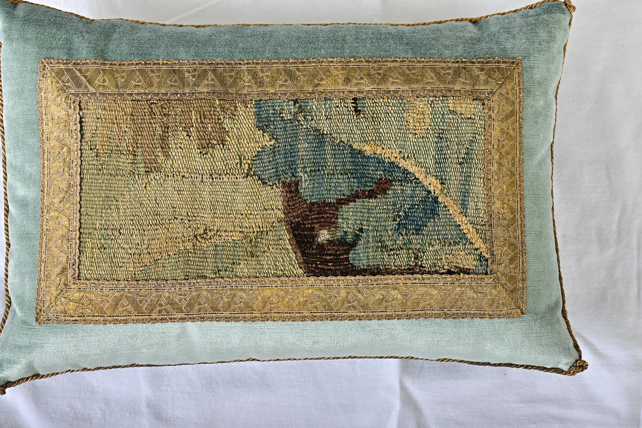 French BVIZ Flemish 17th Century Tapestry Fragment Pillow