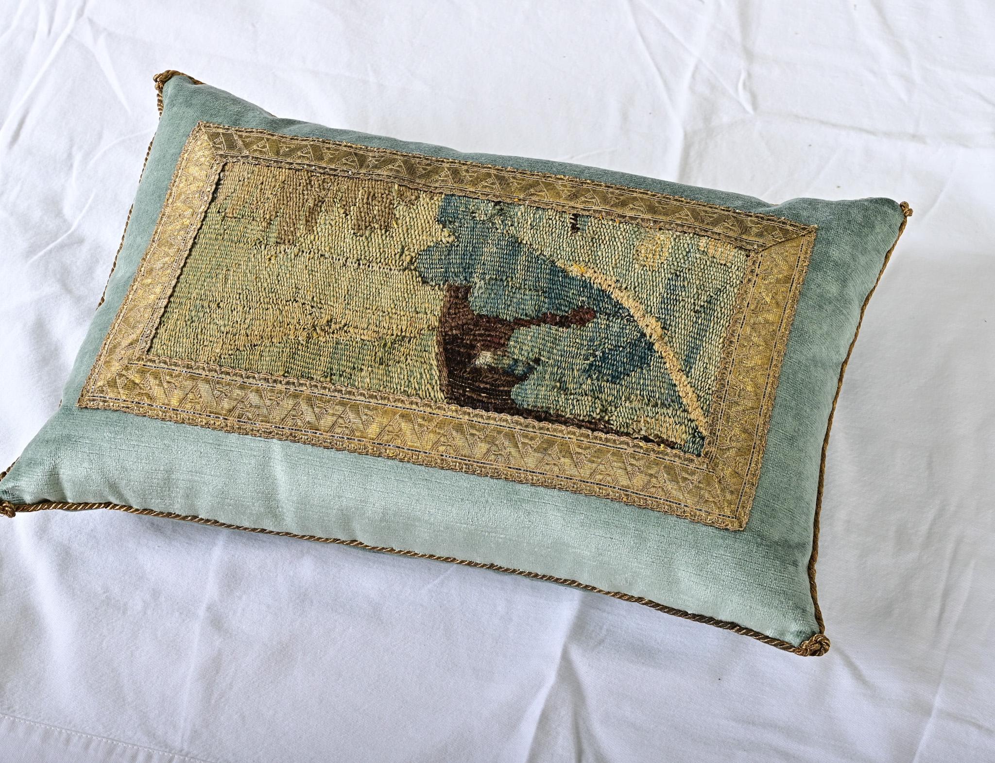BVIZ Flemish 17th Century Tapestry Fragment Pillow In Good Condition In Baton Rouge, LA