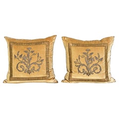BVIZ Pair of Antique European Raised Bronze Embroidery Pillows