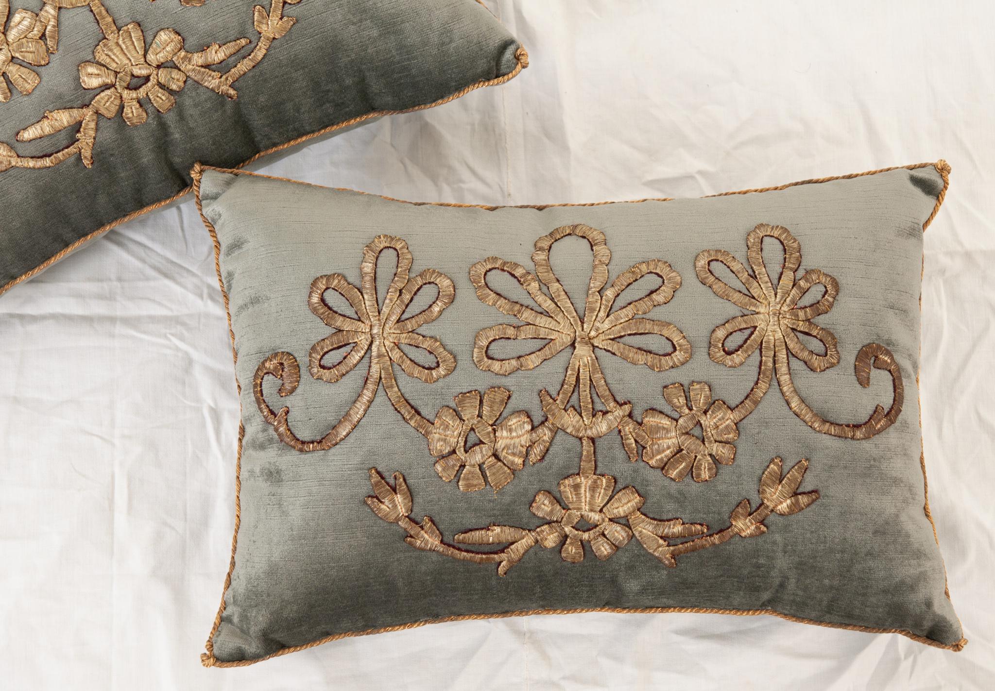 Other B.VIZ Pair of Antique Raised Metallic Embroidery Pillows For Sale