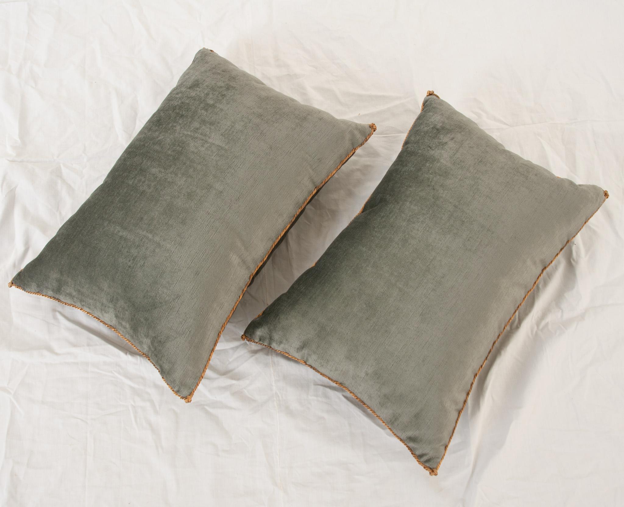 19th Century B.VIZ Pair of Antique Raised Metallic Embroidery Pillows For Sale