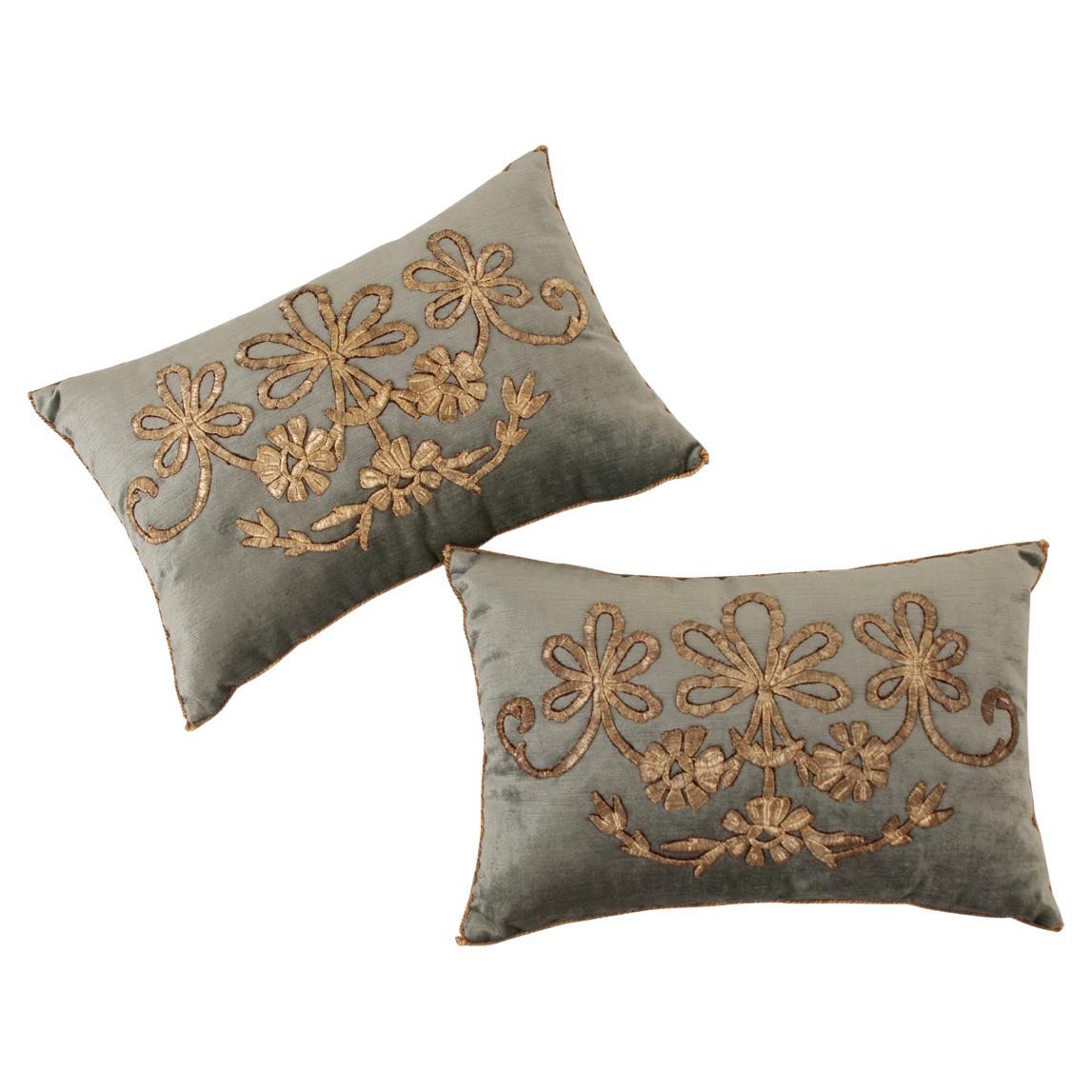 B.VIZ Pair of Antique Raised Metallic Embroidery Pillows