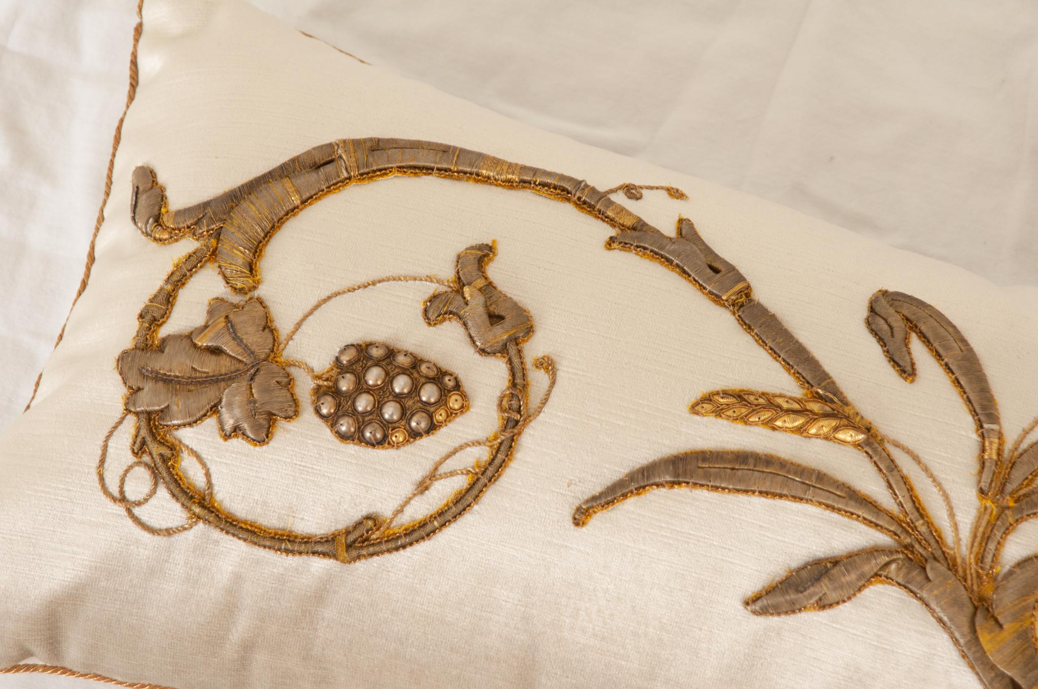 French B.Viz Raised Gold Metallic Embroidery Pillow