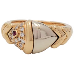 Bvlagri 'Naturalia' Yellow Gold Diamond and Ruby Fish Ring