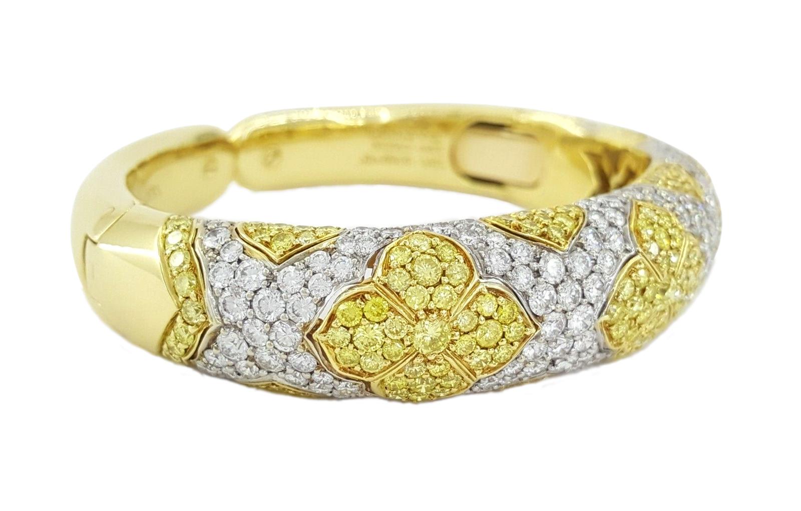 Bvlgari Bracelet manchette en or jaune 18 carats avec diamants jaunes et blancs fantaisie de 10 carats Unisexe en vente