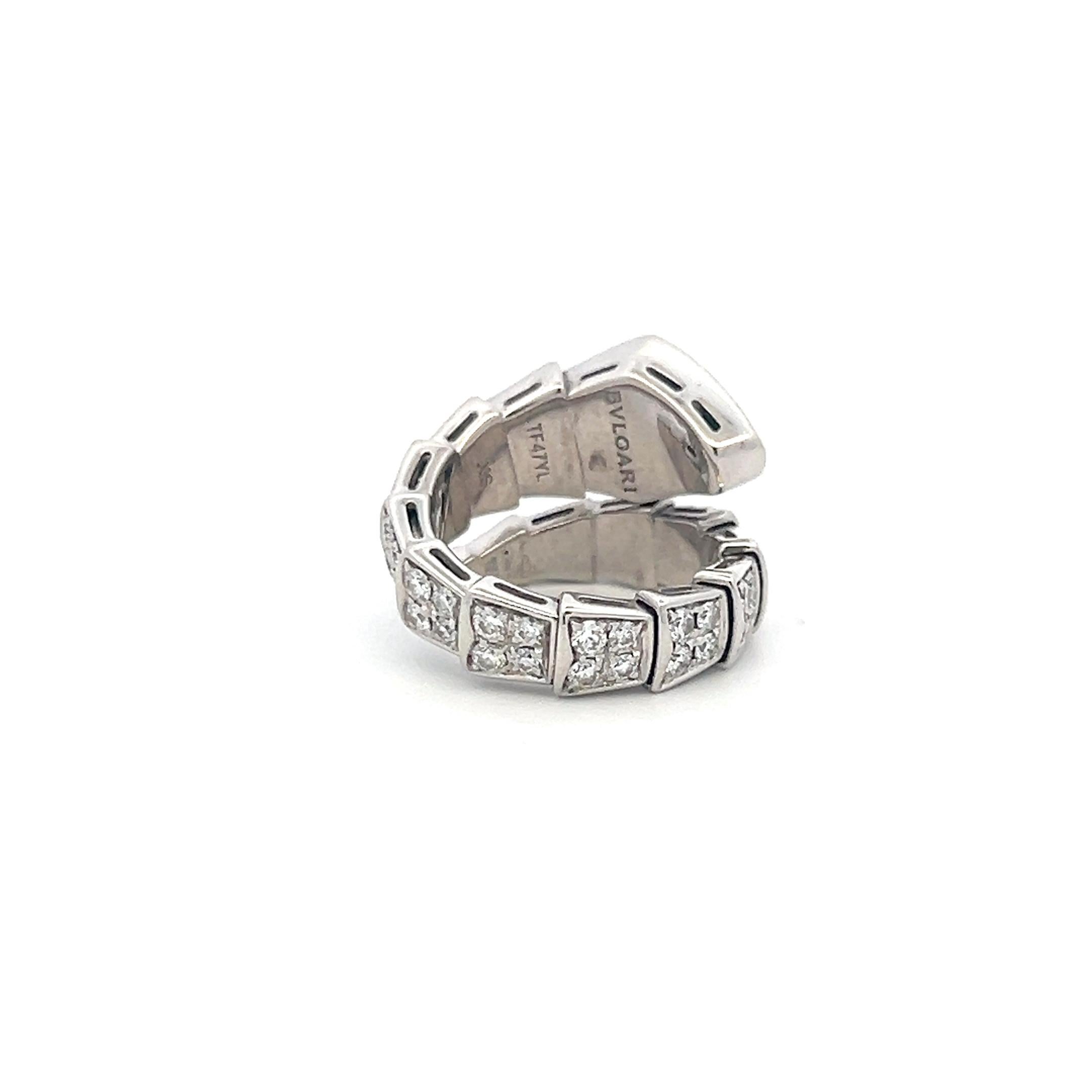 Round Cut Bvlgari 1.58 Carat Round Brilliant Diamond 18 Karat White Gold Serpenti Ring For Sale
