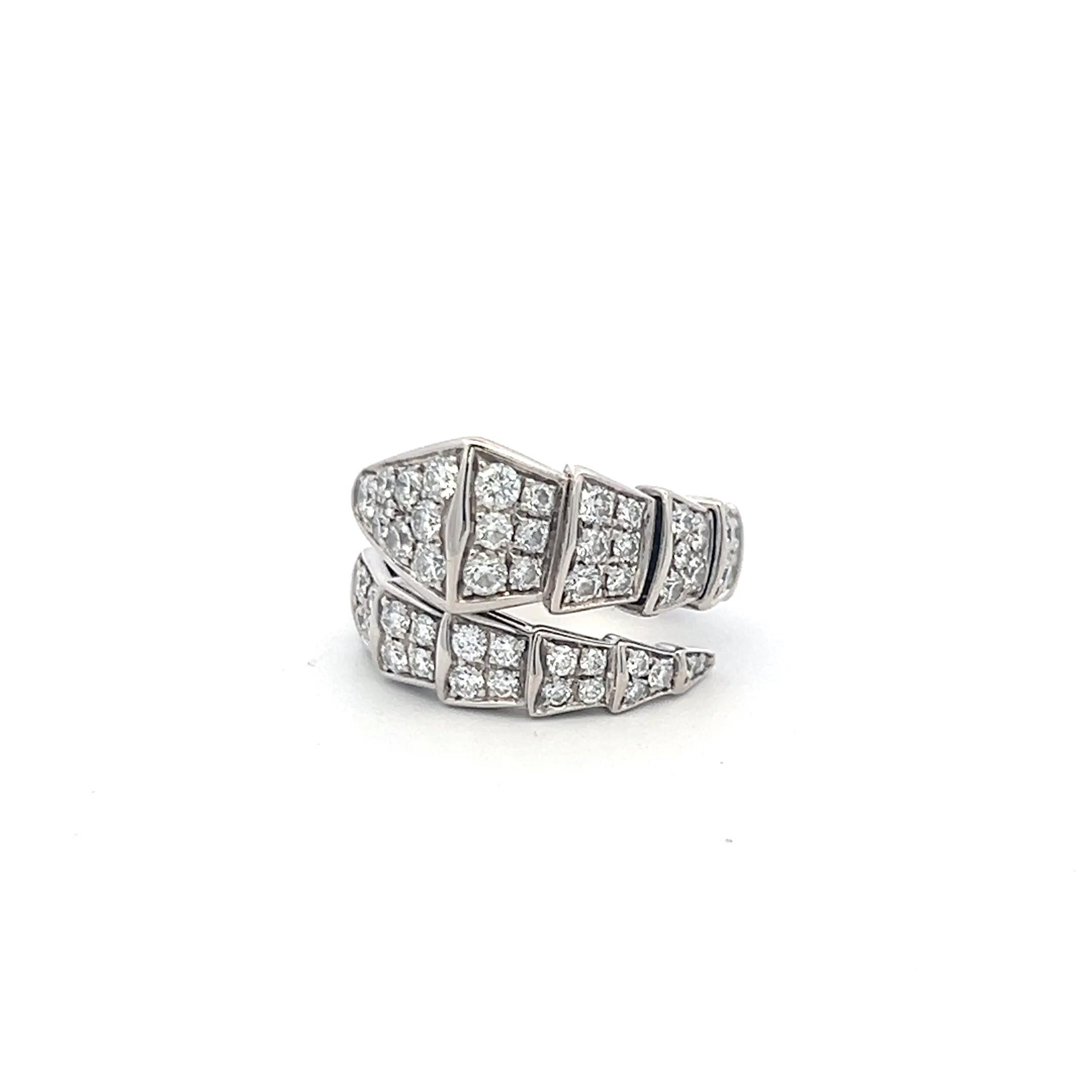 Women's Bvlgari 1.58 Carat Round Brilliant Diamond 18 Karat White Gold Serpenti Ring For Sale