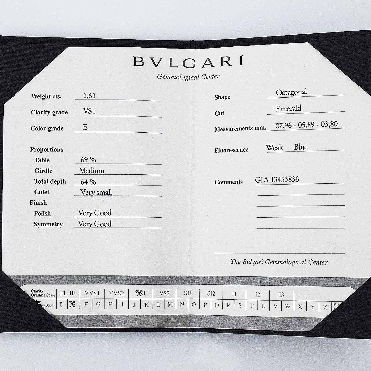 Women's Bvlgari 1.61 Carat Diamond Platinum Griffe Solitaire Ring For Sale
