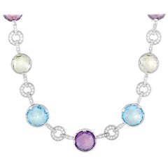 Bvlgari 18 Karat Gold 2.60 Carat Diamond, Topaz and Amethyst Parentesi Necklace