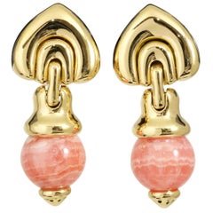 Bvlgari 18 Karat Gold and Rhodochrosite Clip-On Earrings with Box, circa 1980s