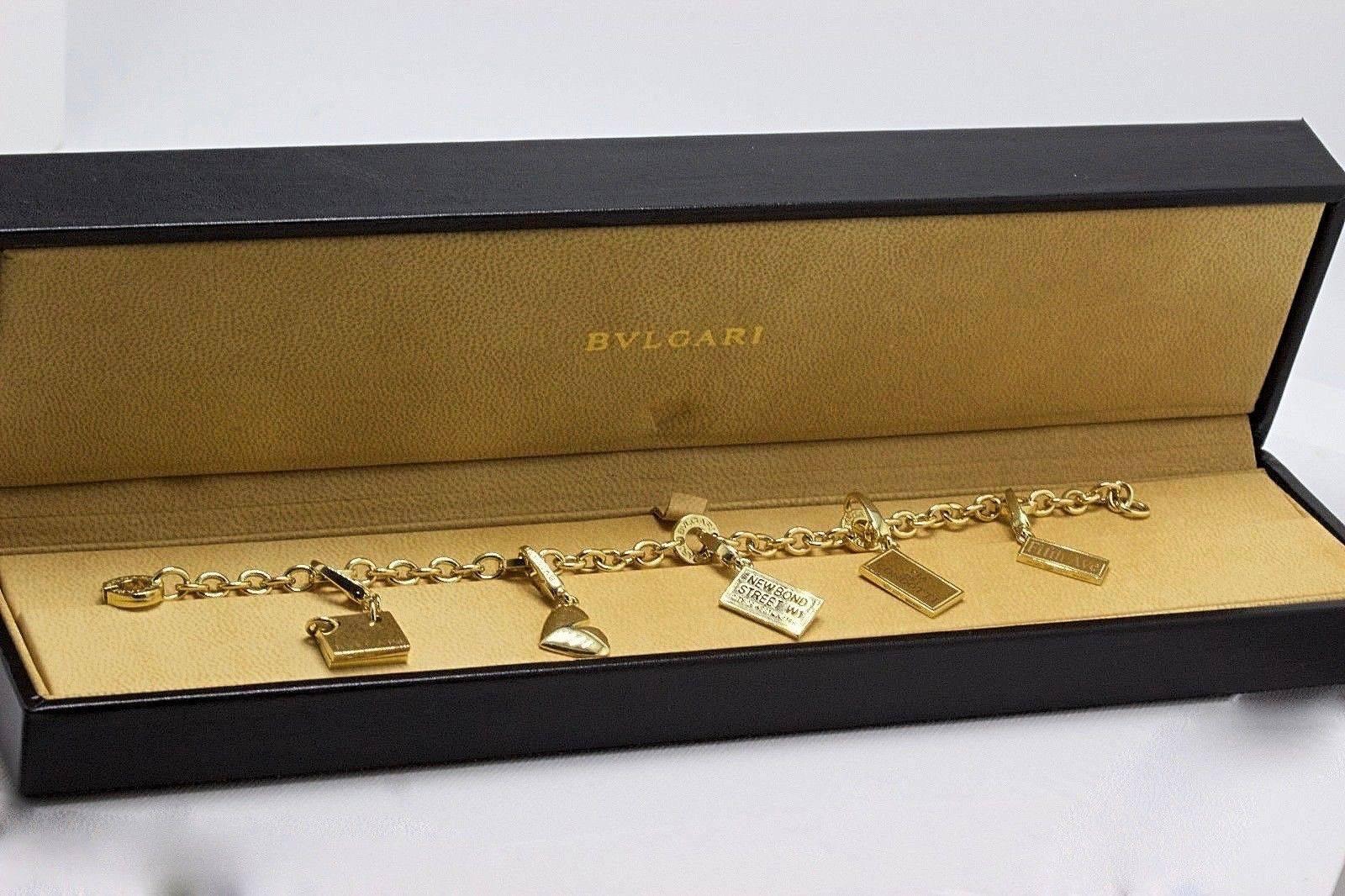 Bvlgari 18 Karat Gold Five-Charm Bracelet Condotti Heart Memo Bond St 5Th Ave 2