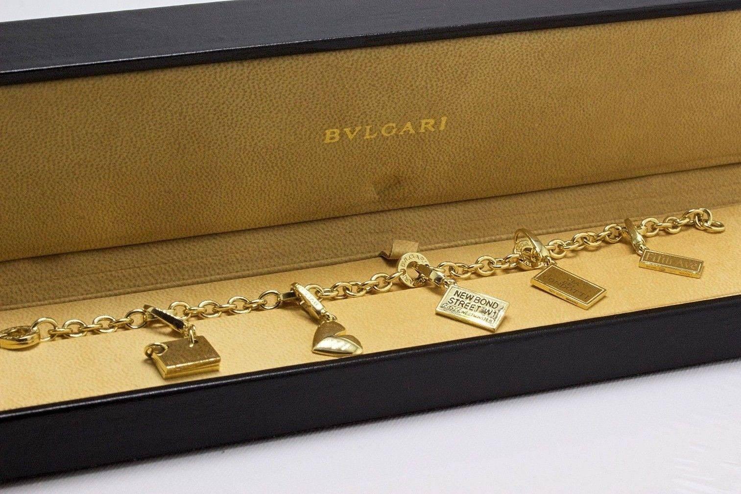 Bvlgari 18 Karat Gold Five-Charm Bracelet Condotti Heart Memo Bond St 5Th Ave 5