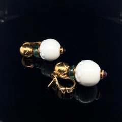 Bvlgari 18 Karat Gold, Porcelain and Tourmaline Chandra Ear Pendants, 1990s
