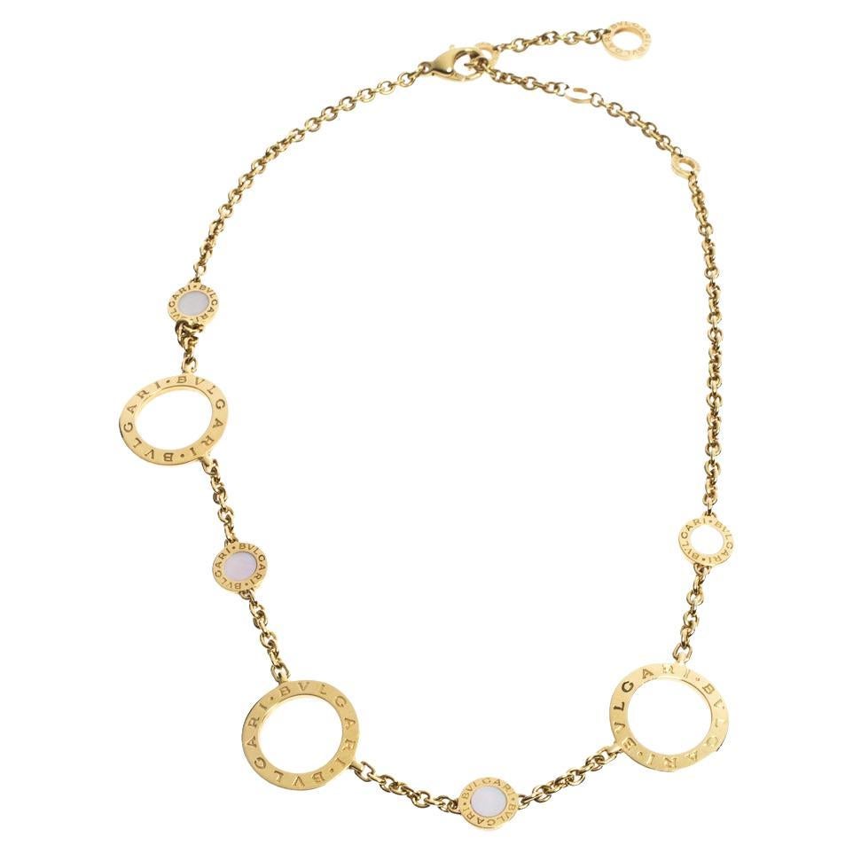 Bvlgari 18 Karat Gold Signature 7 Circle Mother of Pearl Link Necklace, 35 Grams
