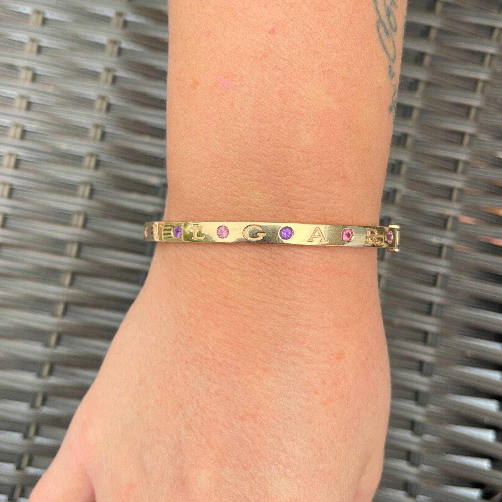 Bvlgari 18 Karat Rose Gold Amethyst & Pink Tourmaline Bangle Bracelet w/ COA Box 6