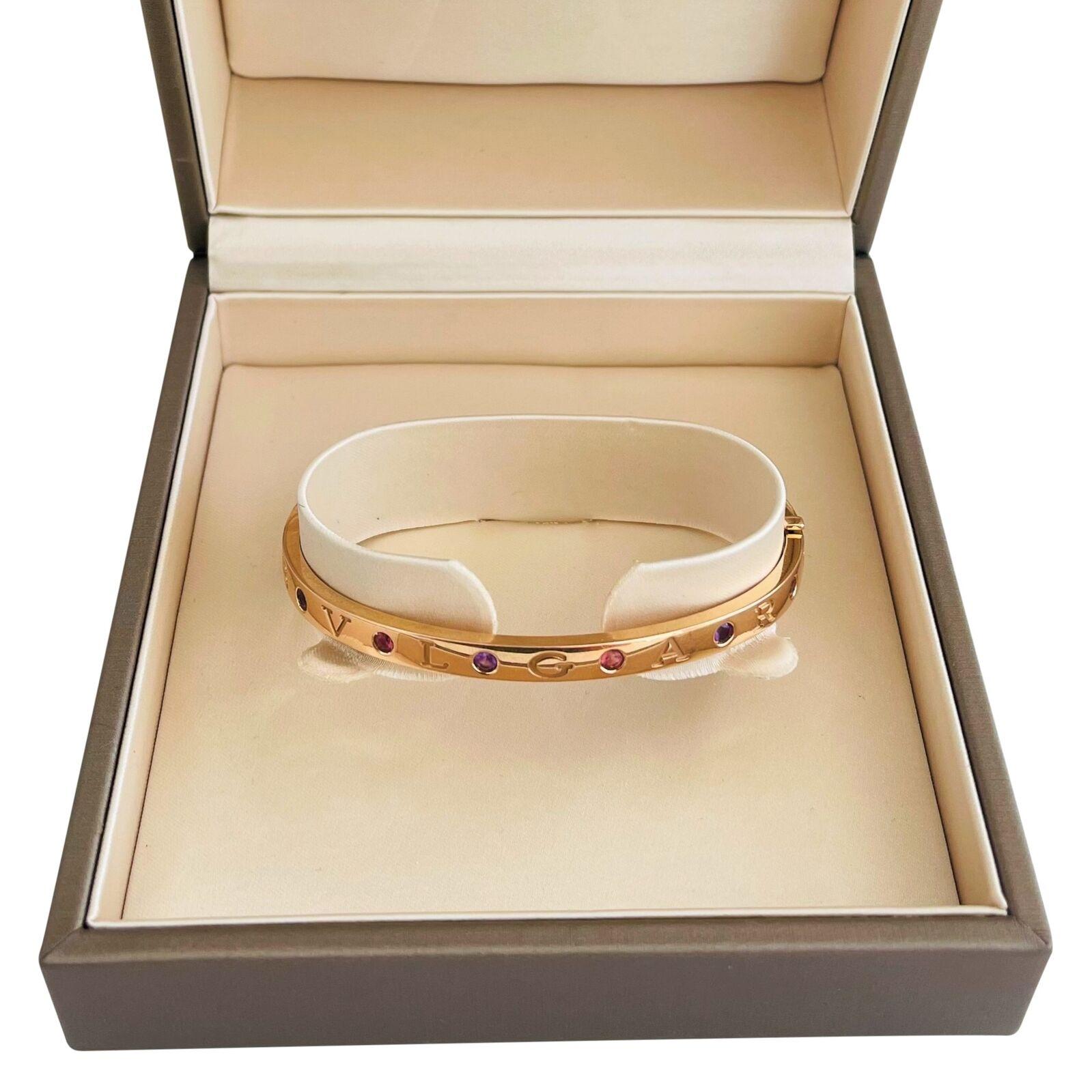 Bvlgari 18 Karat Rose Gold Amethyst & Pink Tourmaline Bangle Bracelet w/ COA Box 3