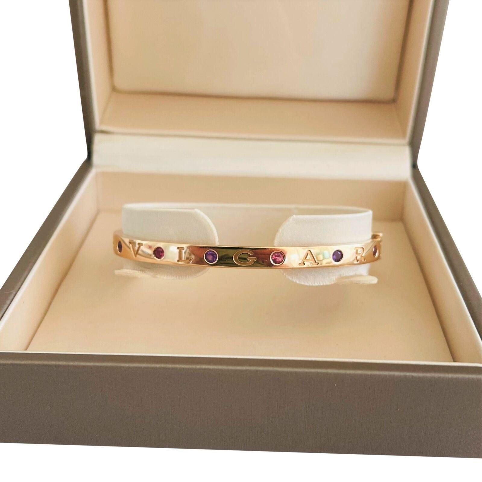 Bvlgari 18 Karat Rose Gold Amethyst & Pink Tourmaline Bangle Bracelet w/ COA Box 4