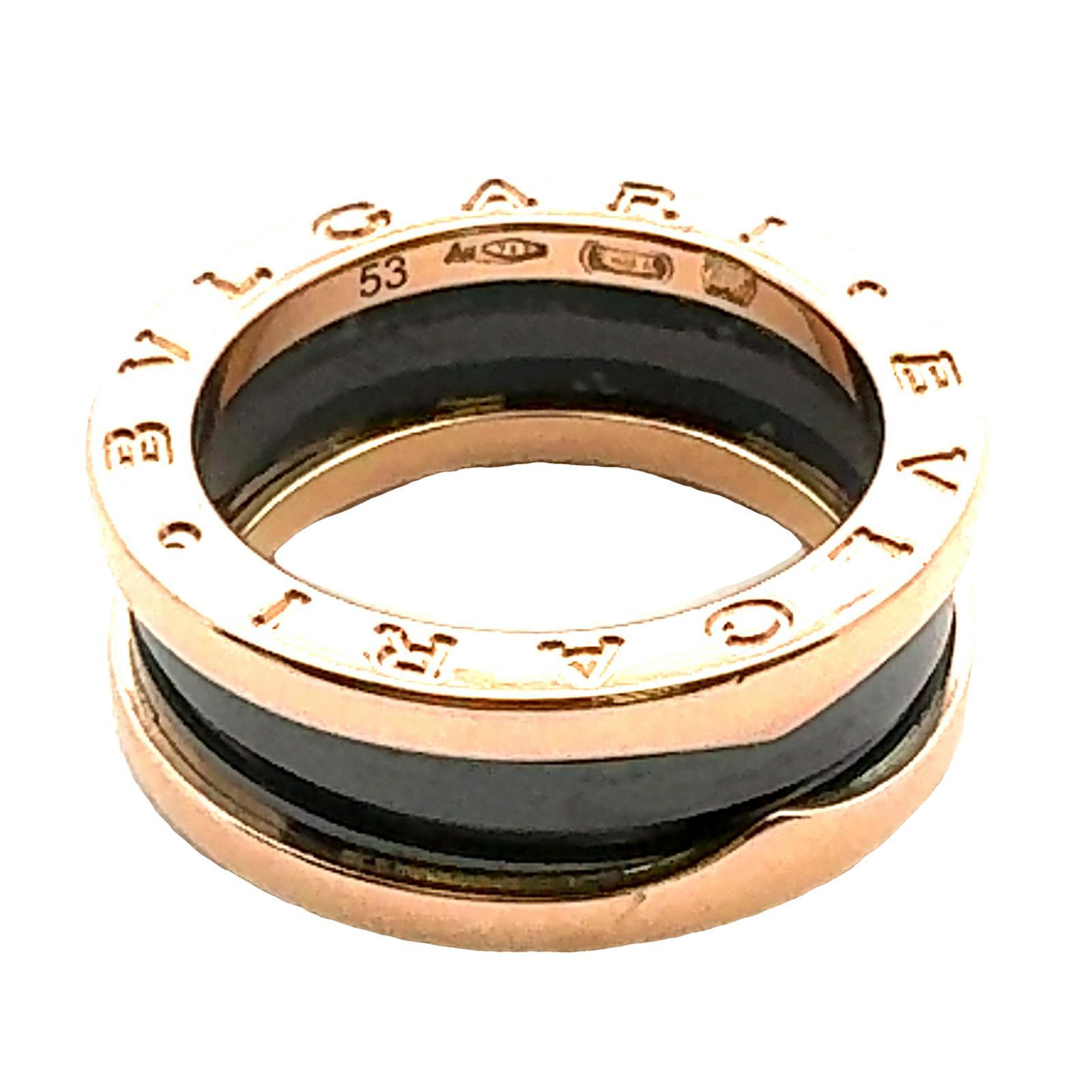 Women's BVLGARI 18 Karat Rose Gold & Ceramic B-Zero Ring Size 53 ( US Size 6) For Sale