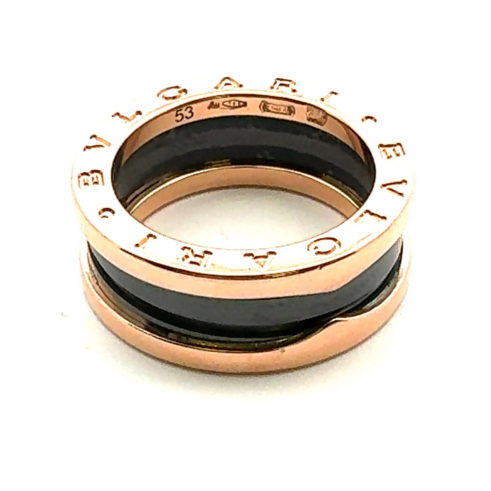 BVLGARI 18 Karat Rose Gold & Ceramic B-Zero Ring Size 53 ( US Size 6) For Sale 1