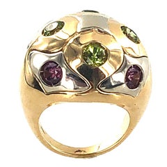 Bvlgari 18 Karat Two-Tone Peridot Pink Tourmaline Dome Ring