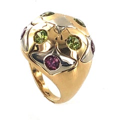 Bvlgari 18 Karat Two-Tone Peridot Pink Tourmaline Dome Ring