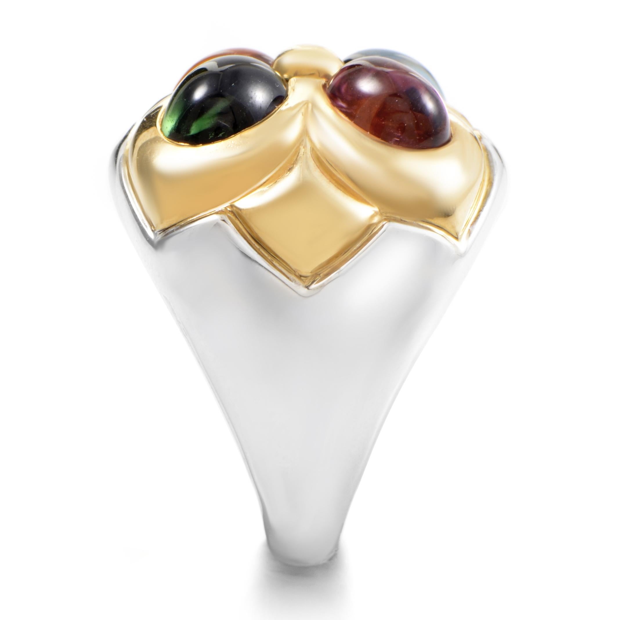 Bvlgari 18 Karat Weiß- und Gelbgold Multi-Edelsteine Band Ring (Gemischter Schliff)