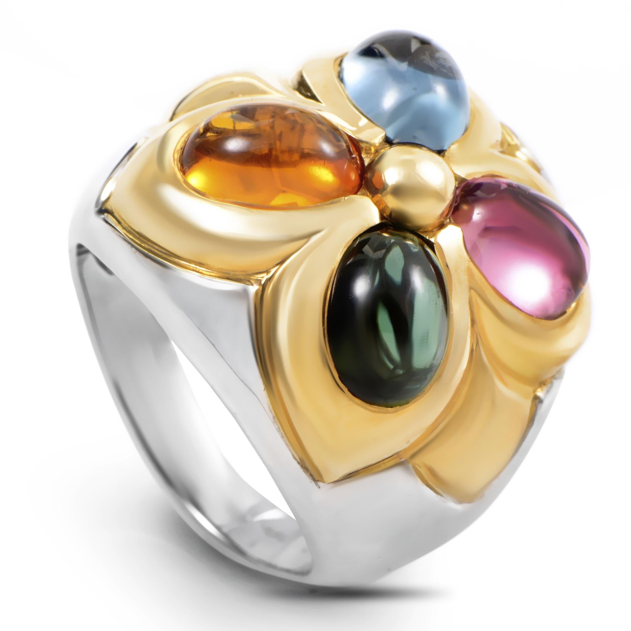 Bvlgari 18 Karat Weiß- und Gelbgold Multi-Edelsteine Band Ring Damen