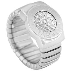 Bvlgari 18 Karat White Gold 0.20 Carat Diamond Tubogas Ring