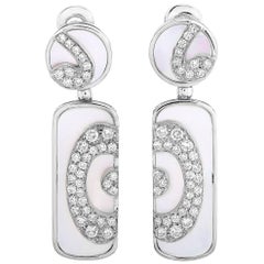 Bvlgari 18 Karat White Gold, 2.00 Carat Diamond and Mother of Pearl Earrings