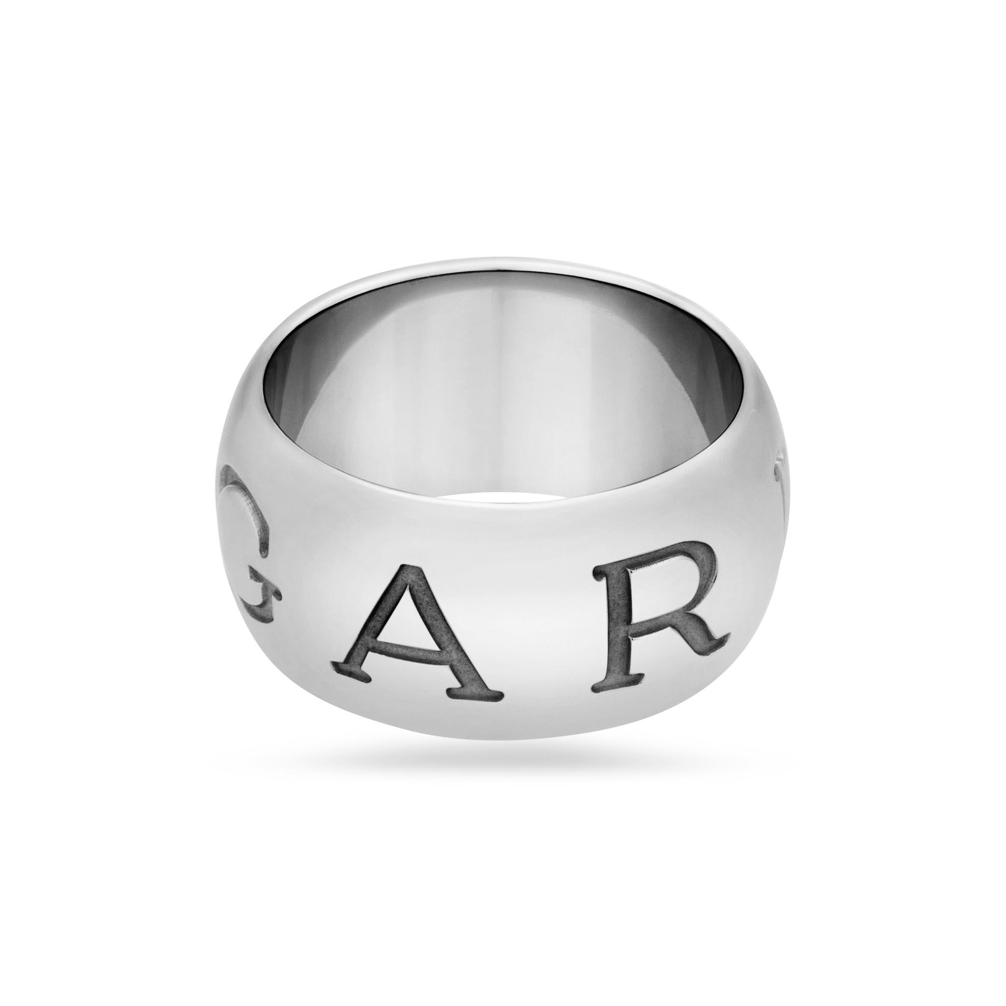 Bvlgari 18 Karat White Gold Monologo Ring In Excellent Condition In New York, NY