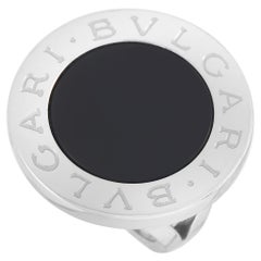 Bvlgari 18 Karat White Gold Onyx Round Ring