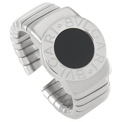 Bvlgari 18 Karat White Gold Onyx Round Ring