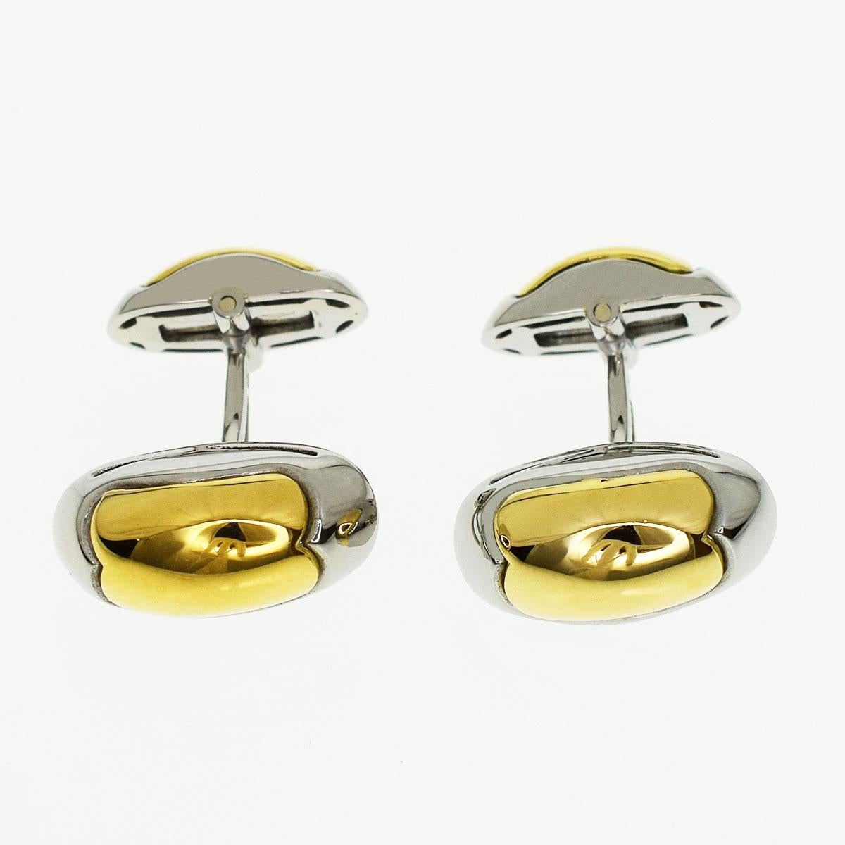 Bvlgari 18 Karat White Gold Yellow Gold Cufflinks In Good Condition In Tokyo, JP