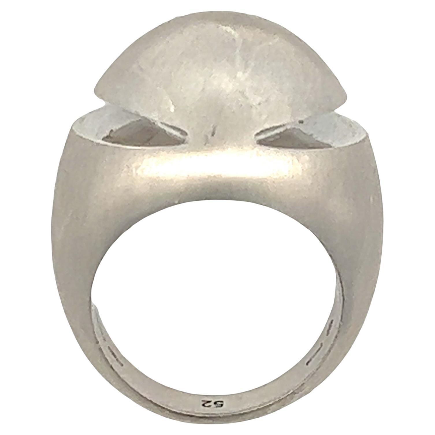 Bvlgari 18 Karat White Satin Finish Gold Dome Cabochon Contemporary Ring Sz 52  For Sale