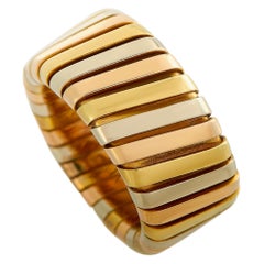 Bvlgari 18 Karat White, Yellow and Rose Gold Tubogas Ring