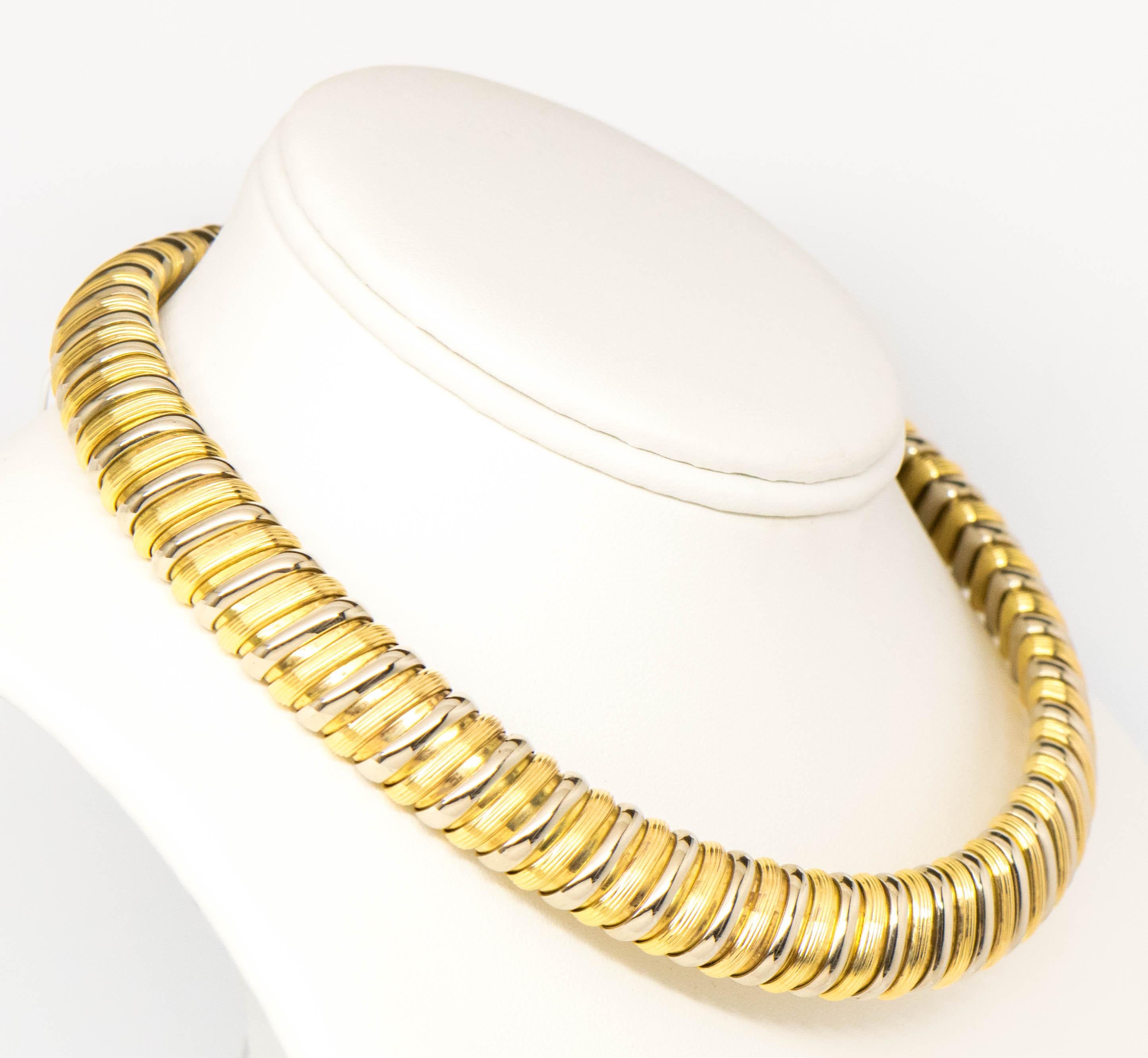 Modern Bvlgari 18 Karat Yellow and White Gold Collar Necklace