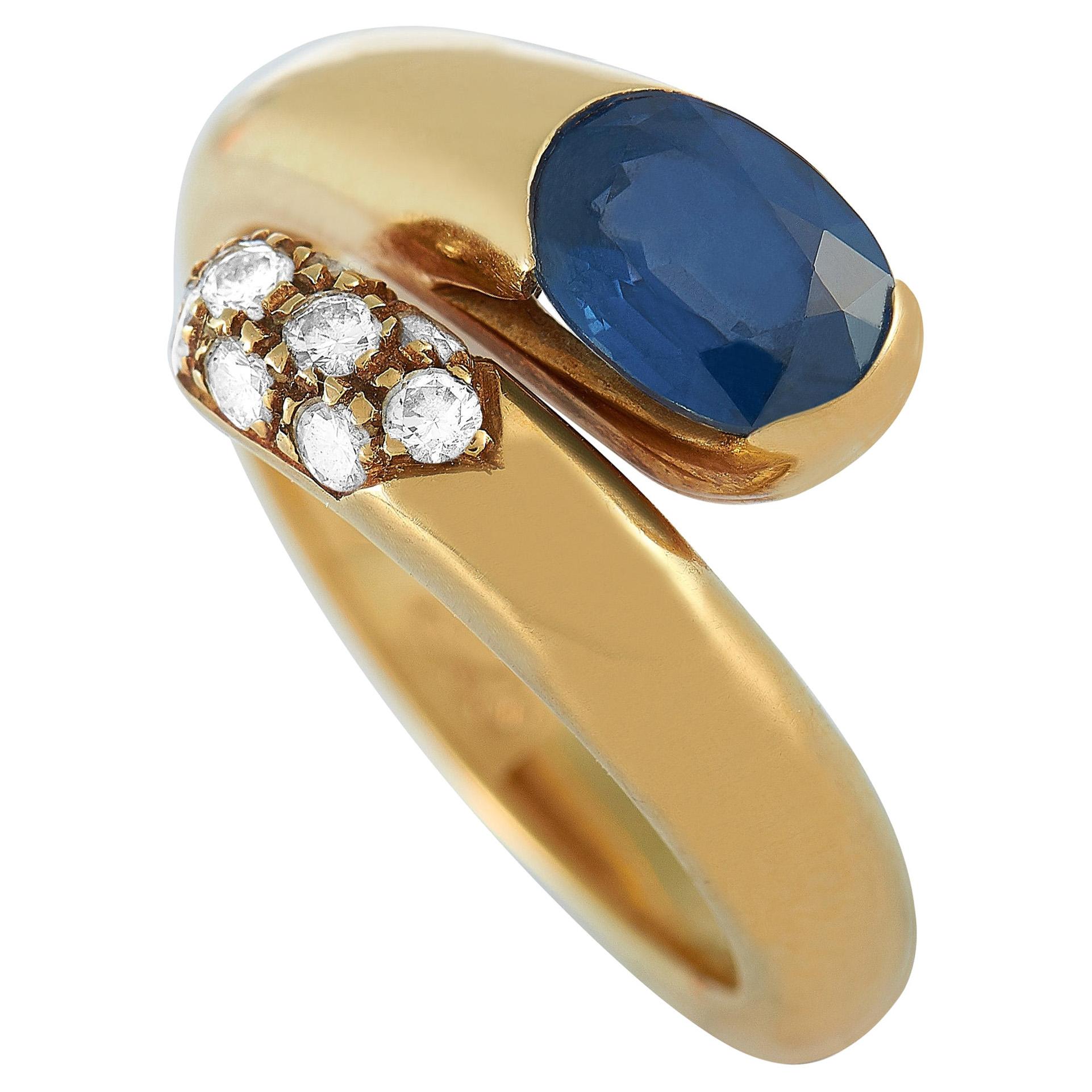 Bvlgari 18 Karat Yellow Gold 0.20 Carat Diamond and Sapphire Snake Ring