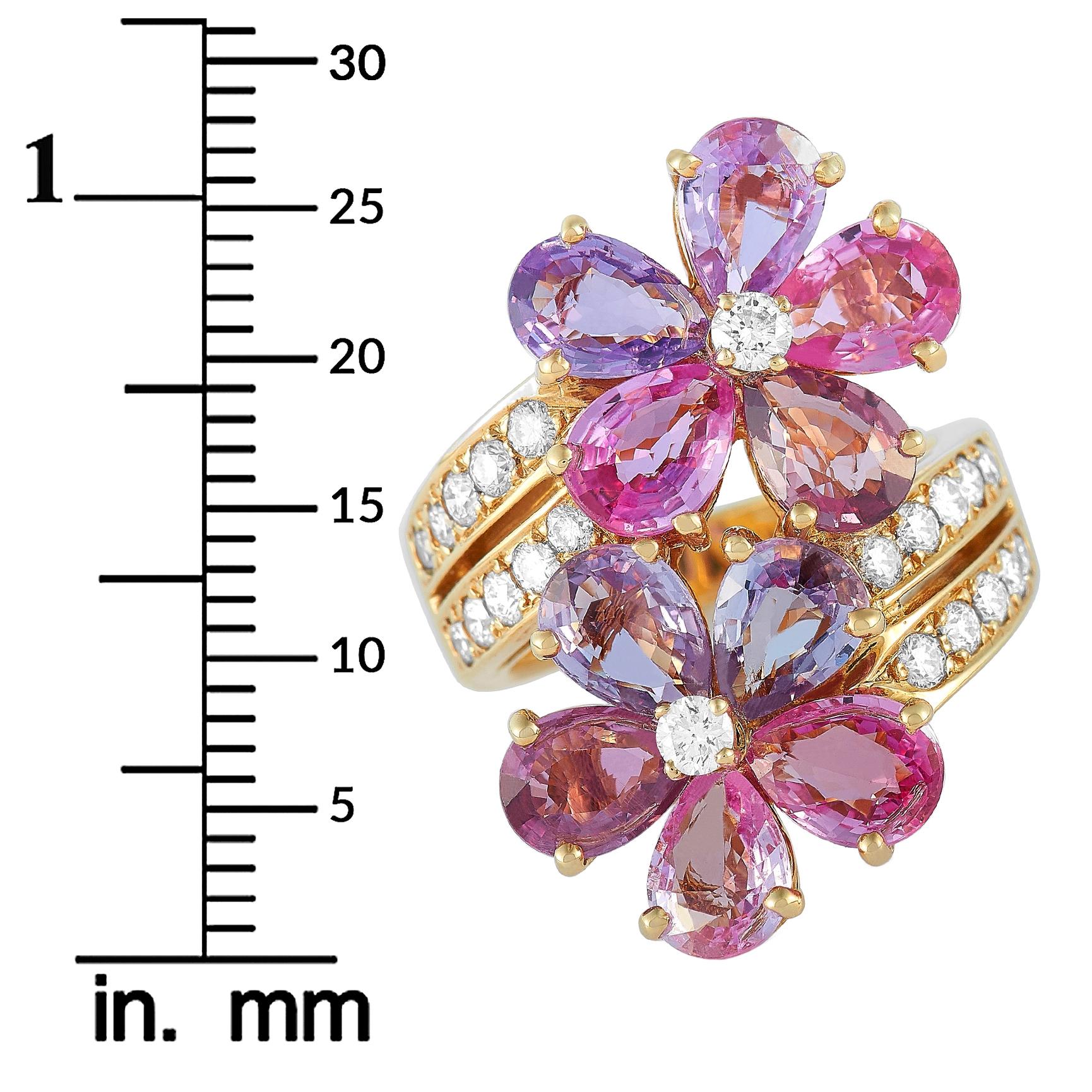 Bvlgari 18 Karat Yellow Gold 0.80 Carat Diamond and Sapphire Flower Ring 1