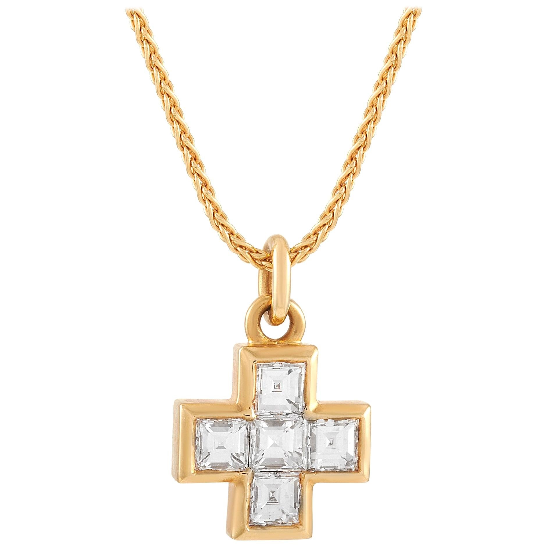 Bvlgari 18 Karat Yellow Gold 1.00 Carat Diamond Cross Necklace