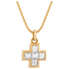 Bvlgari 18 Karat Yellow Gold 1.00 Carat Diamond Cross Necklace