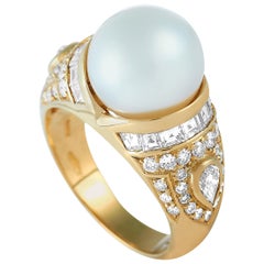 Bvlgari 18 Karat Yellow Gold, 1.25 Carat Diamond and Pearl Ring