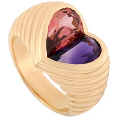 Bvlgari 18 Karat Yellow Gold Amethyst and Tourmaline Heart Ring