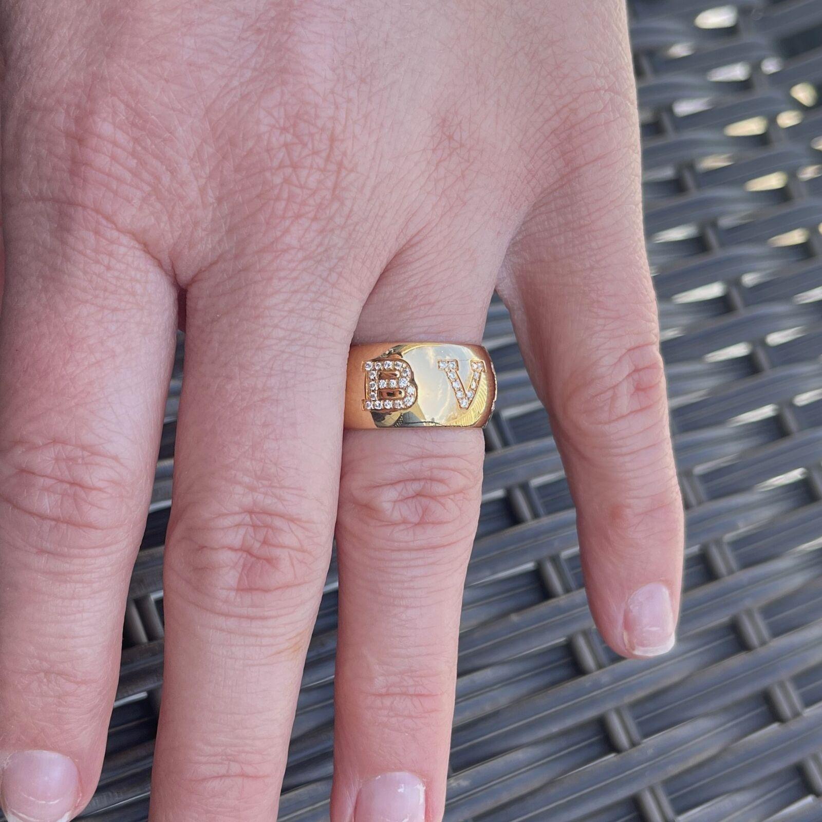 Bvlgari 18 Karat Yellow Gold and Diamond Ladies Band Ring, Italy 5