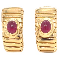 Vintage Bvlgari 18 Karat Yellow Gold and Ruby Tubogas Half Hoop Earrings