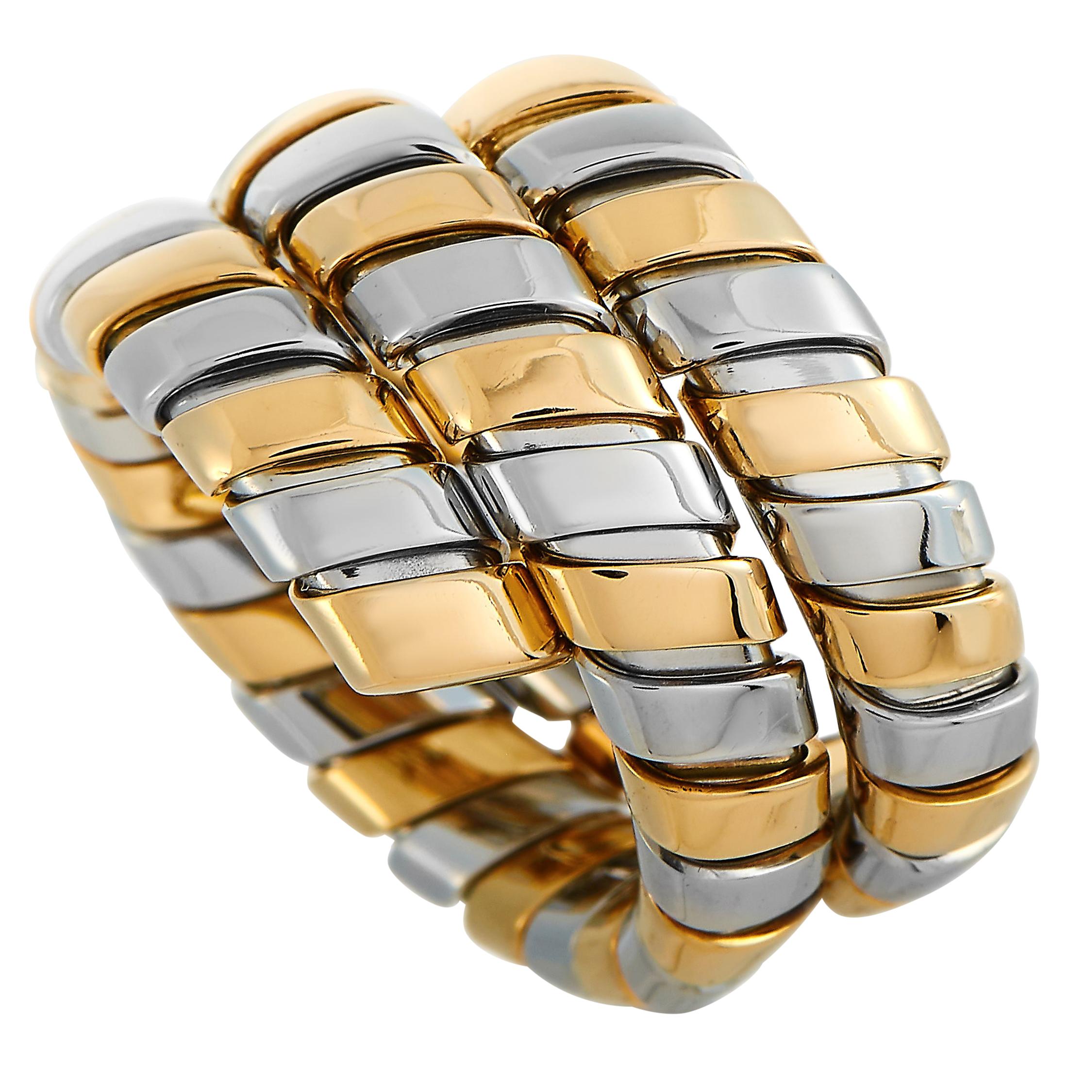 Bvlgari 18 Karat Yellow Gold and Stainless Steel Tubogas Ring